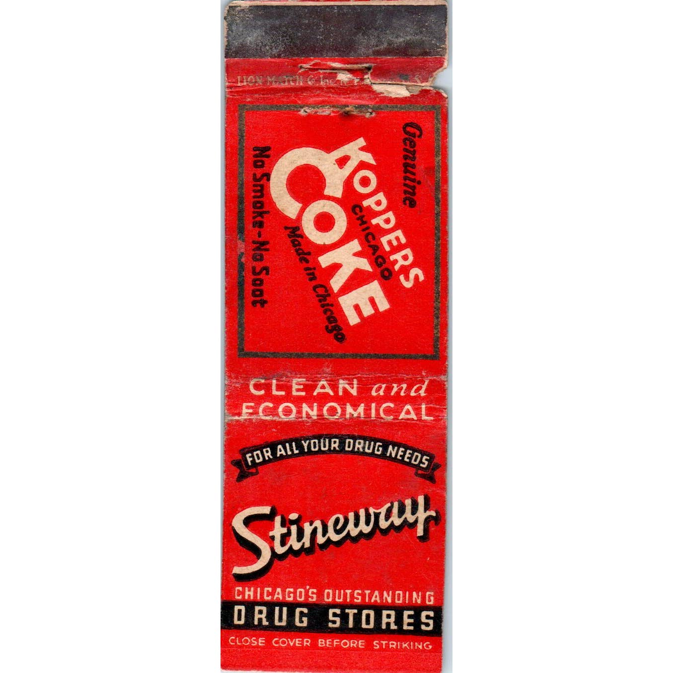 Koppers Chicago Coke Stineway Advertising Matchbook Cover SA1-M9