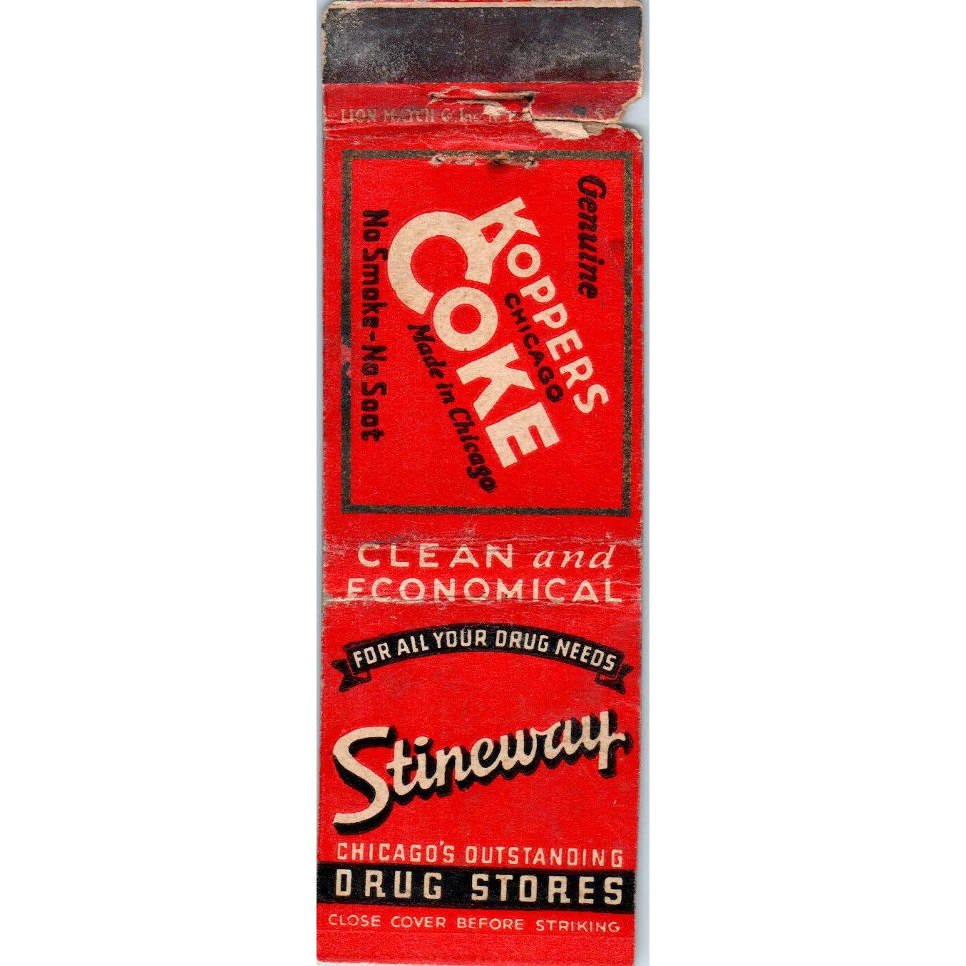 Koppers Chicago Coke Stineway Advertising Matchbook Cover MM9-9