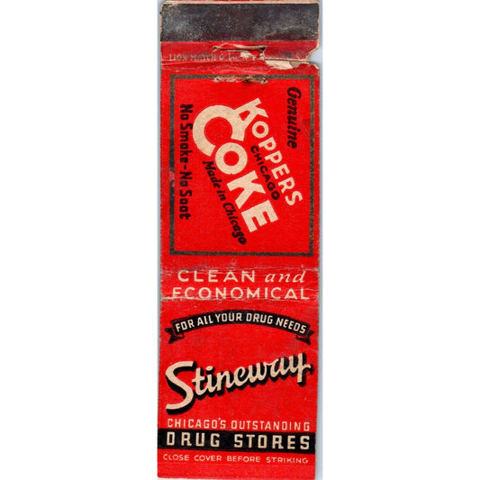 Koppers Chicago Coke Stineway Advertising Matchbook Cover MM9-9