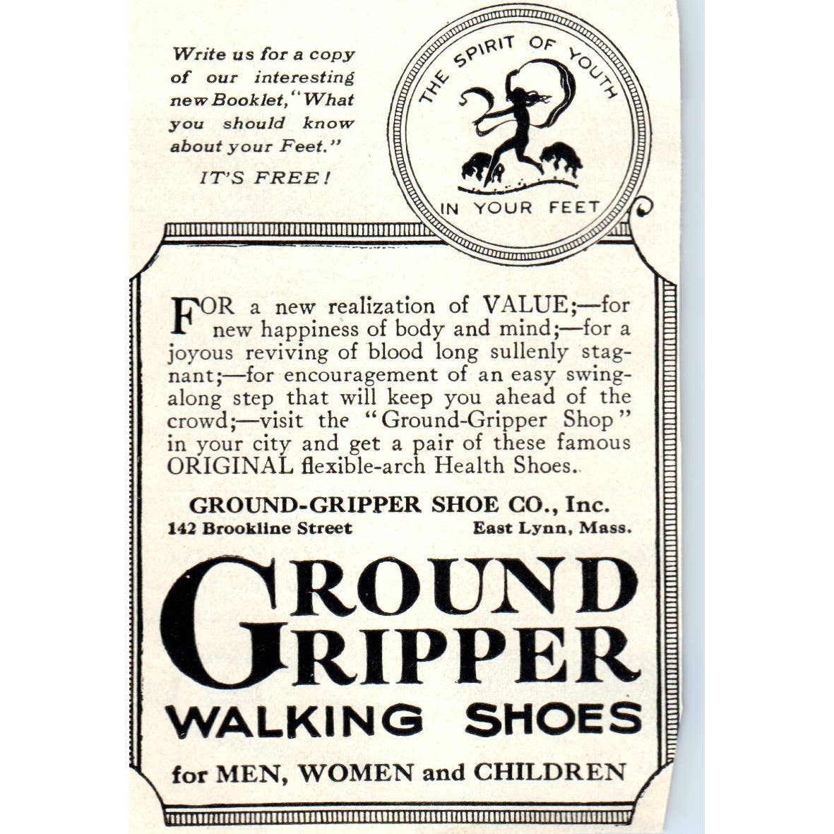 c1920 Harper's Magazine Ad - Ground Gripper Walking Shoes East Lynn MA EA3-4