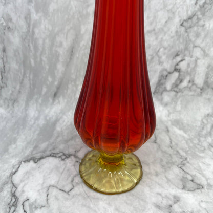 VTG L.E. Smith Amberina Swung Vase Art Glass Red Orange 16" TJ3