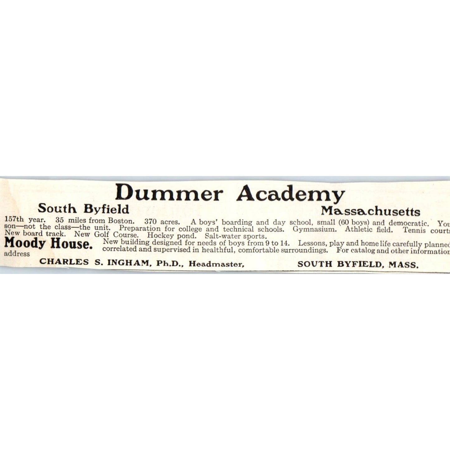c1920 Harper's Magazine Ad - Dummer Academy Moody House South Byfield MA EA3