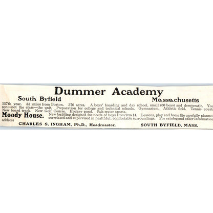 c1920 Harper's Magazine Ad - Dummer Academy Moody House South Byfield MA EA3