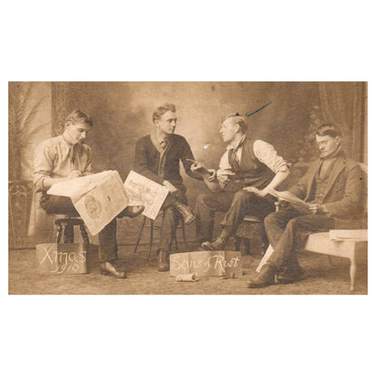 Christmas 1910 Sons of Rest Men Reading Newspaper - Original Postcard RPPC TJ8-4