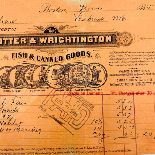 1885 Potter & Wrightington Atlantic Av Boston MA Billhead Letterhead Receipt AA4