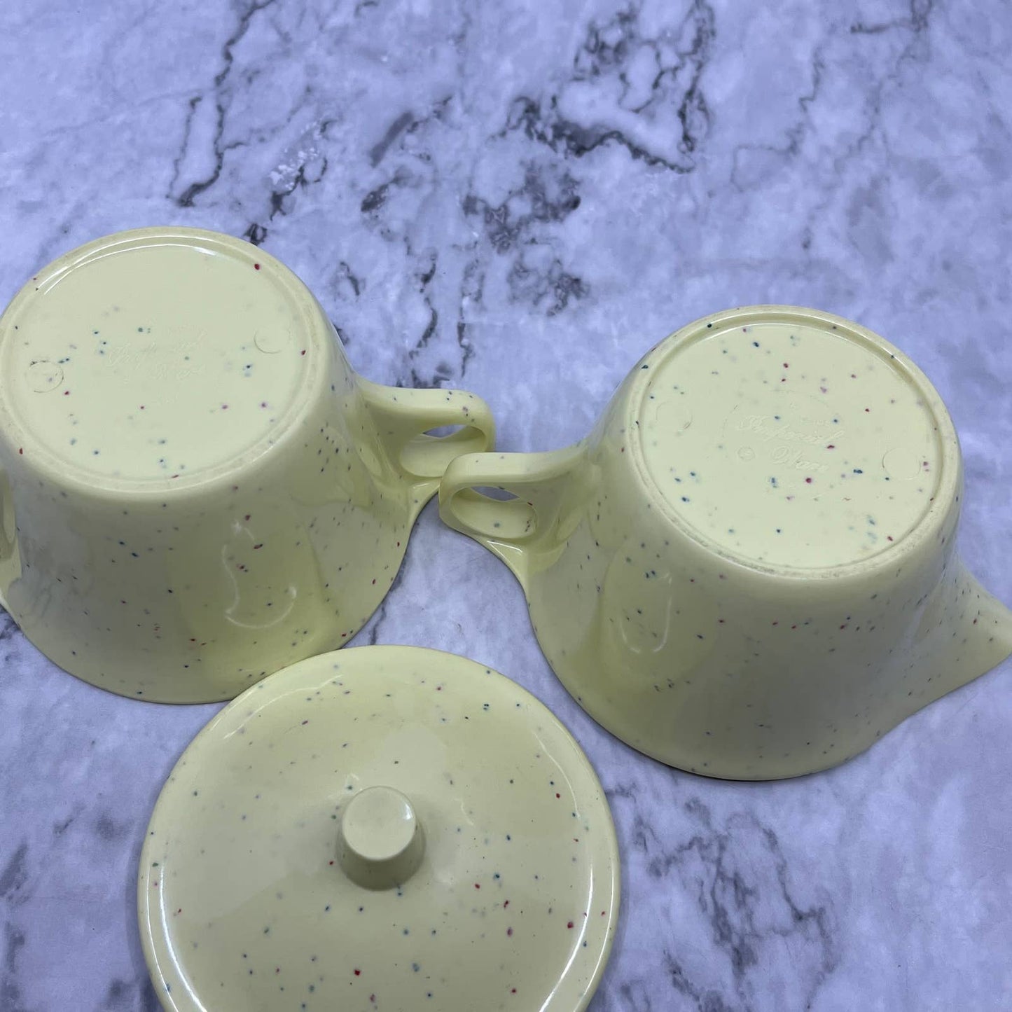 VTG Imperial Ware Speckled Confetti Yellow MCM Cream & Sugar Melmac Malamine TA3