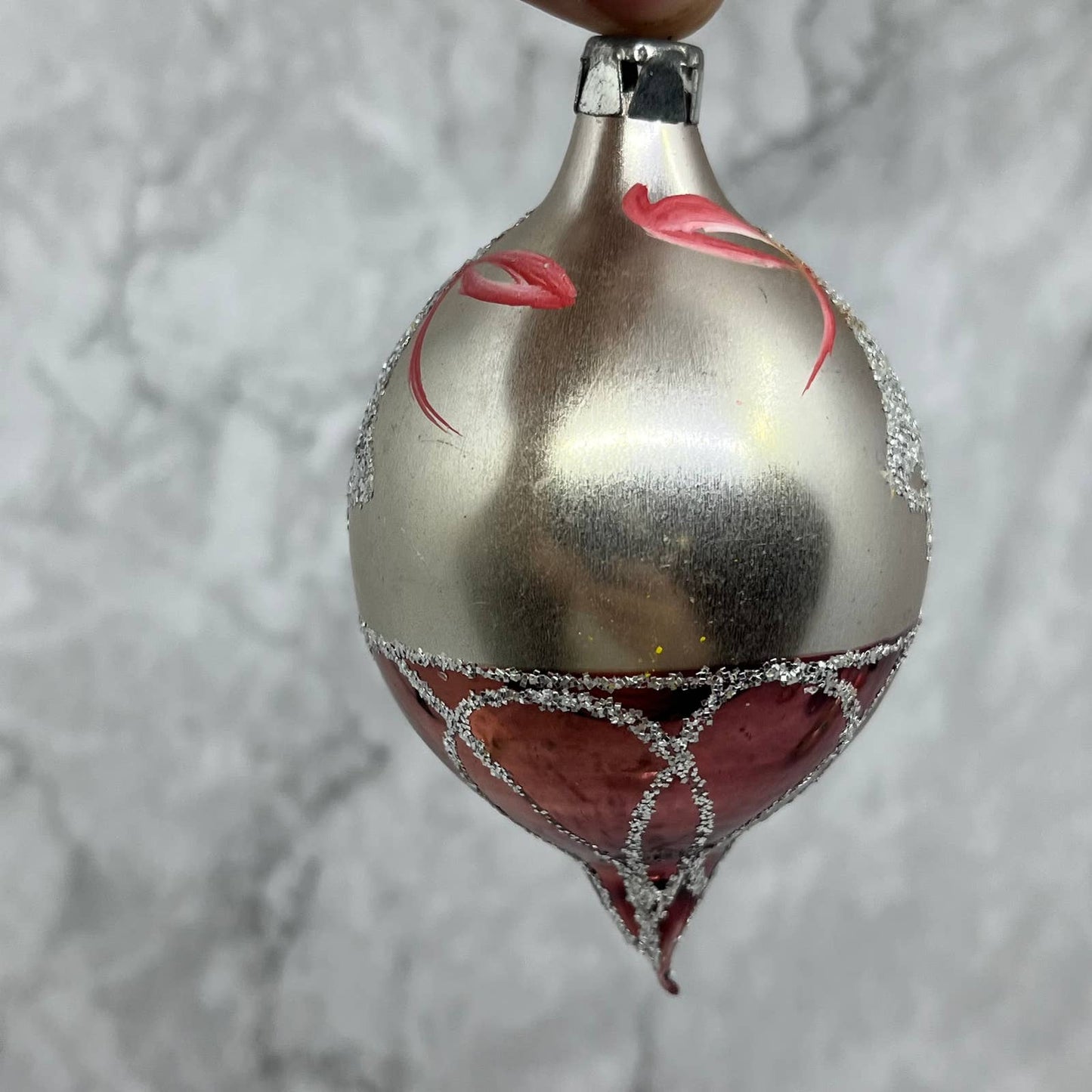 Vintage Lot of 2 Teardrop Mercury Glass Ornaments Multicilor Mica Stencil OT1