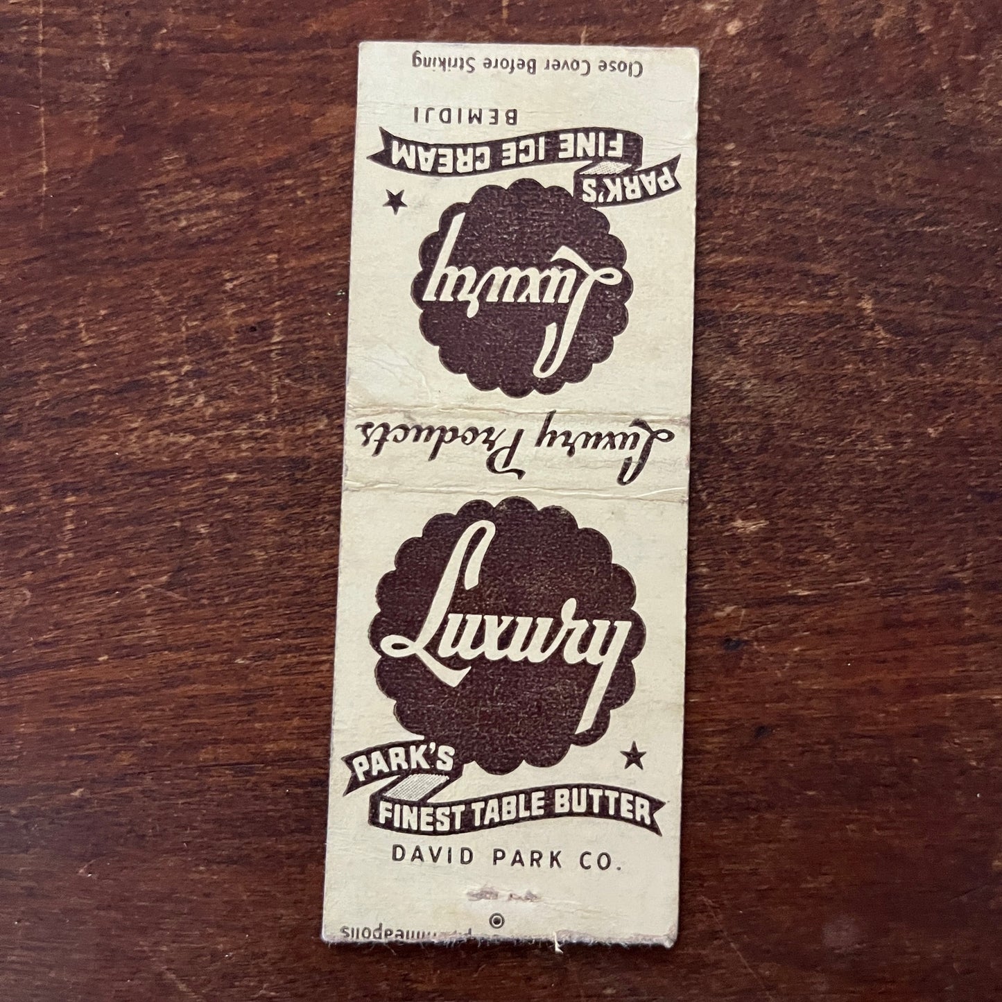 Park's Fine Ice Cream Bemidji Advertising Matchbook Cover MM11-6