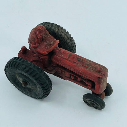 Vintage 1950s Farming Auburn Co Red Rubber Toy Tractor w/ Black Wheels TB6