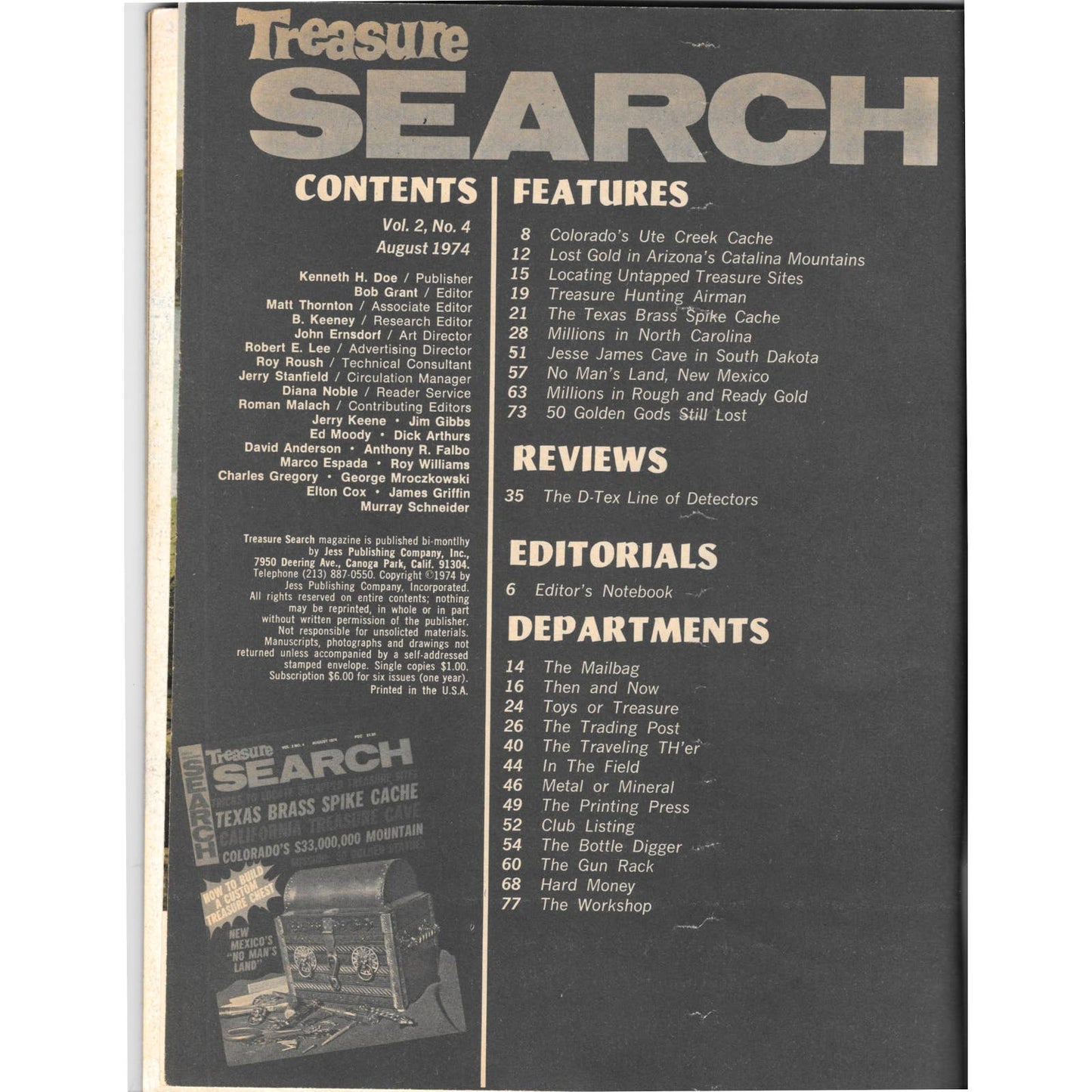 Treasure Search Magazine - Treasure Hunting Mining Metal Detecting Aug 1974 M4