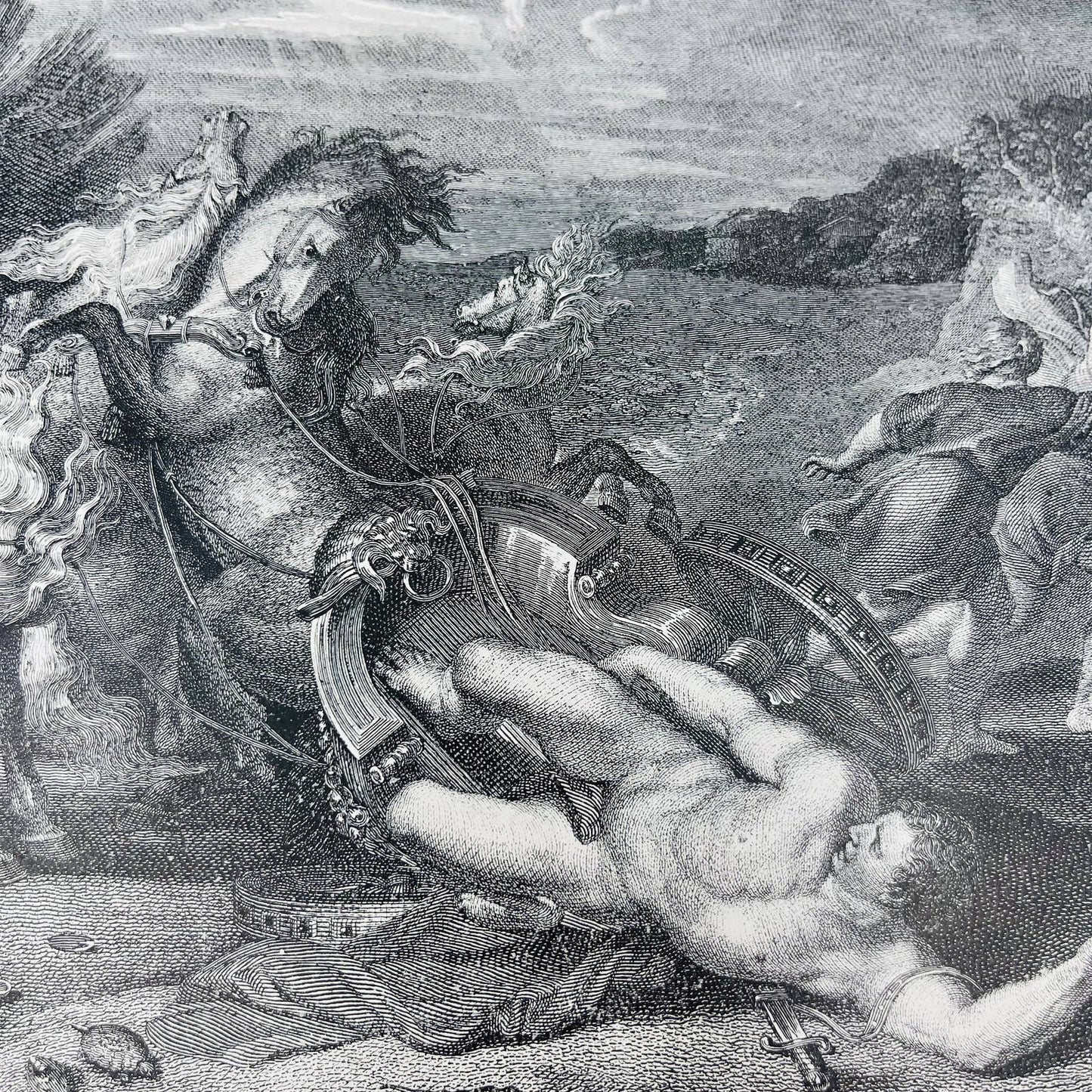 1880s Victorian Art Print Engraving  Euripides THE DEATH OF HIPPOLYTUS Rubens