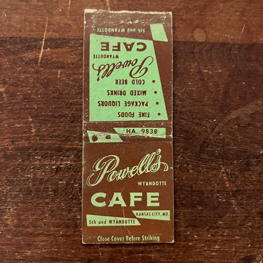 Powell's Cafe Kansas City Advertising Matchbook Cover SB3-M5