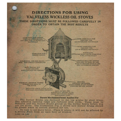 Antique Leaflet Card Directions for Using Valveless Wickless Oil Stoves SF3-5