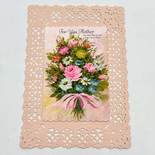 1969 Hallmark Mother’s Day Card Die Cut Embossed Mica Flowers D7