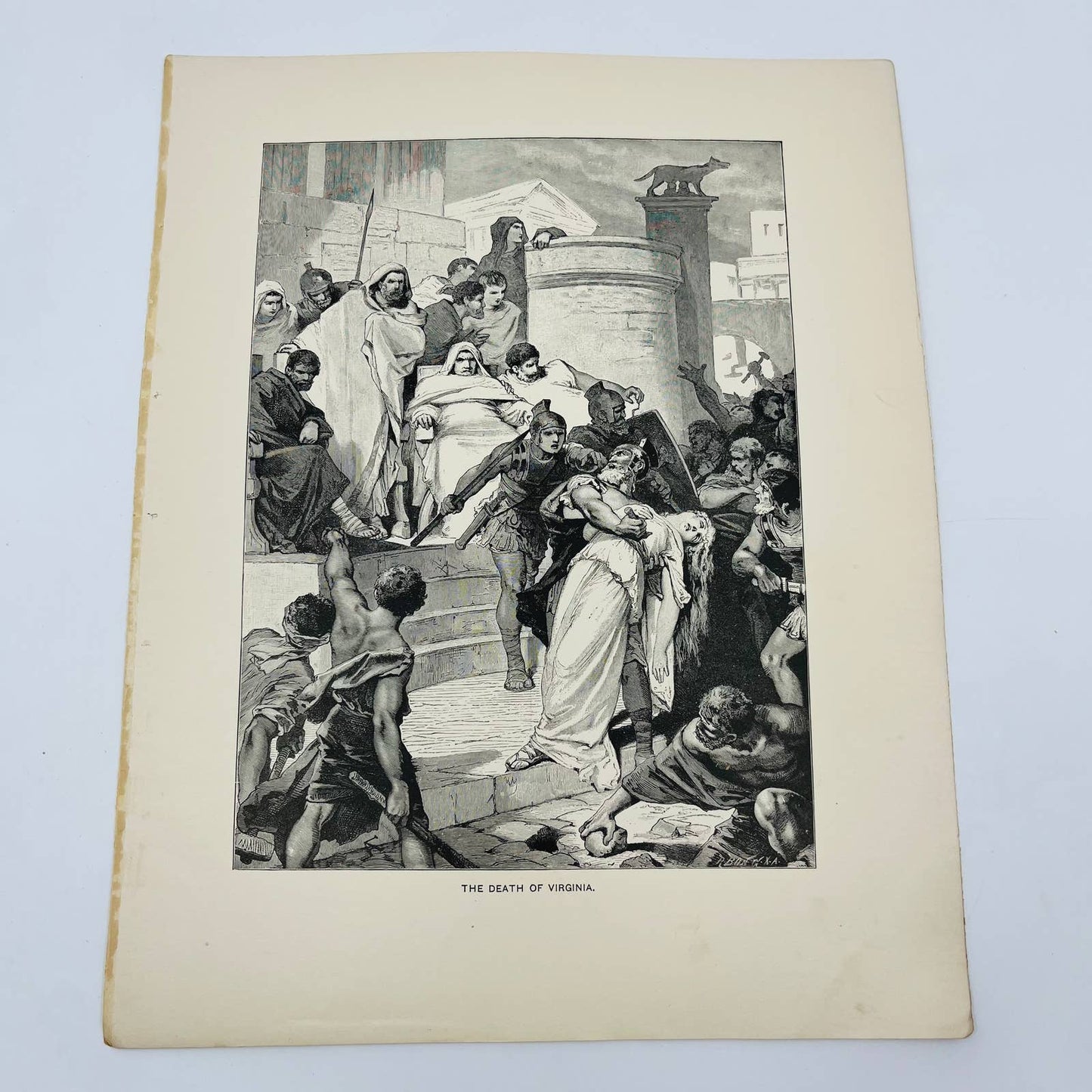 1880s Victorian Art Print Engraving Macaulay THE DEATH OF VIRGINIA A. Zick