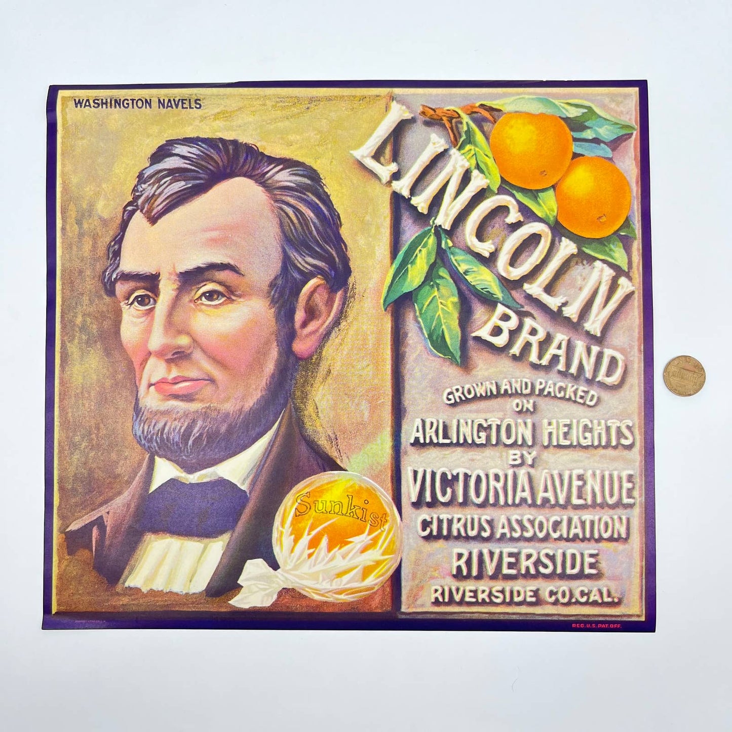Lincoln Brand Sunkist Oranges Riverside California Original Crate Label FL3