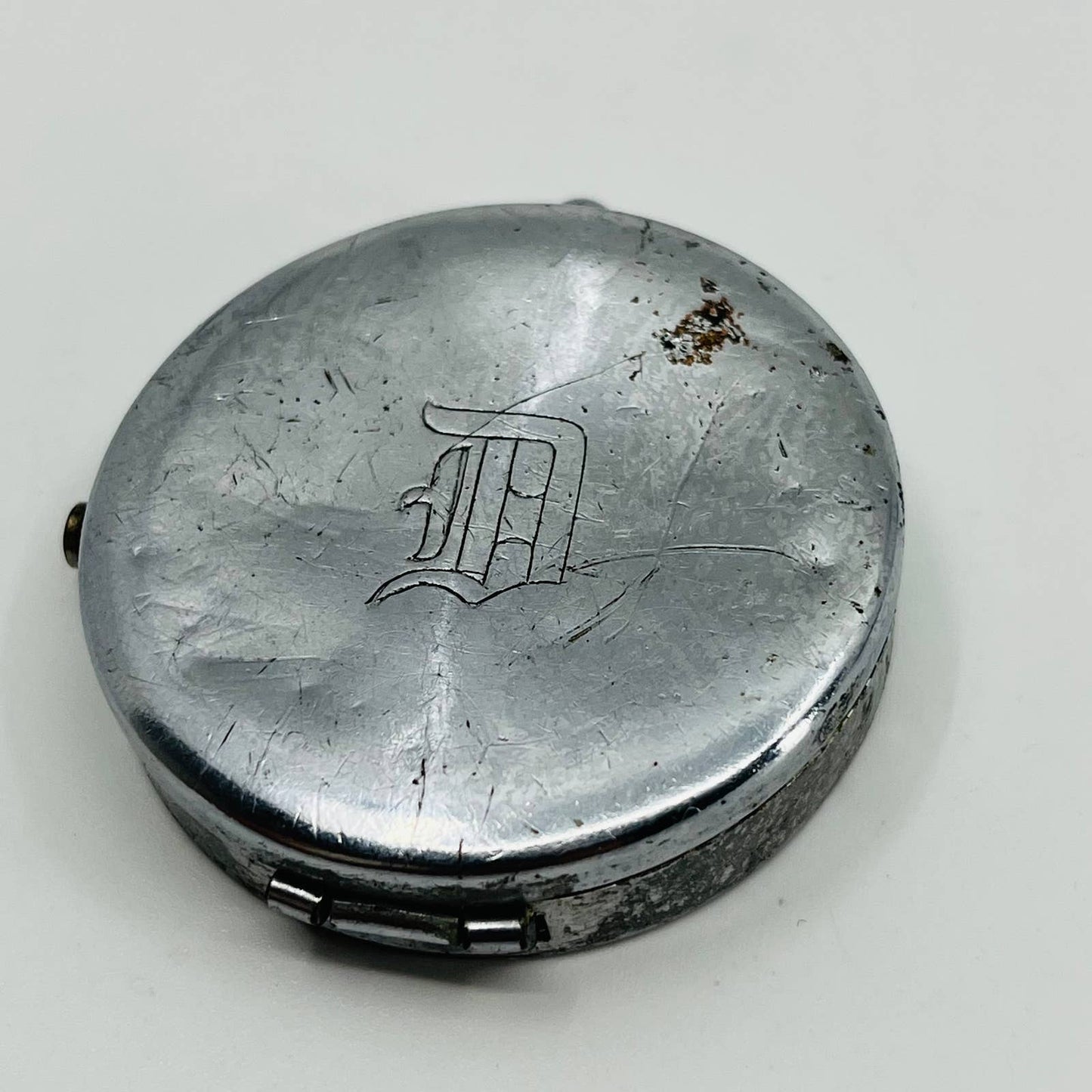 Vintage Chrome Monogrammed “D” Pocket Compass w/ Lid SB3