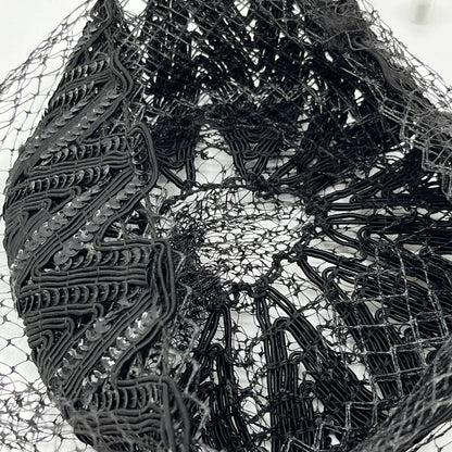 Vintage 1940s Black Clip In Pillbox Hat with Veil and Sequins HB1