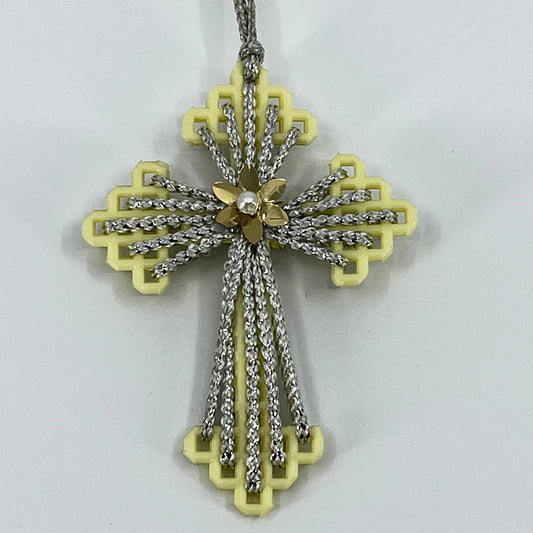 Vintage 1970s Handmade Cross Christmas Tree Ornament SD1