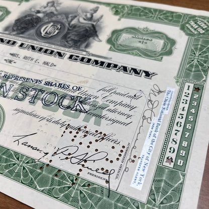 Antique 1952 Stock Certificate The Grand Union Company New York NY B5