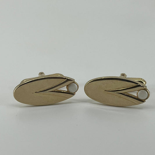 Vintage 1950s MCM MOD SWANK Cufflinks Oval White Enamel Gold Tone SE1