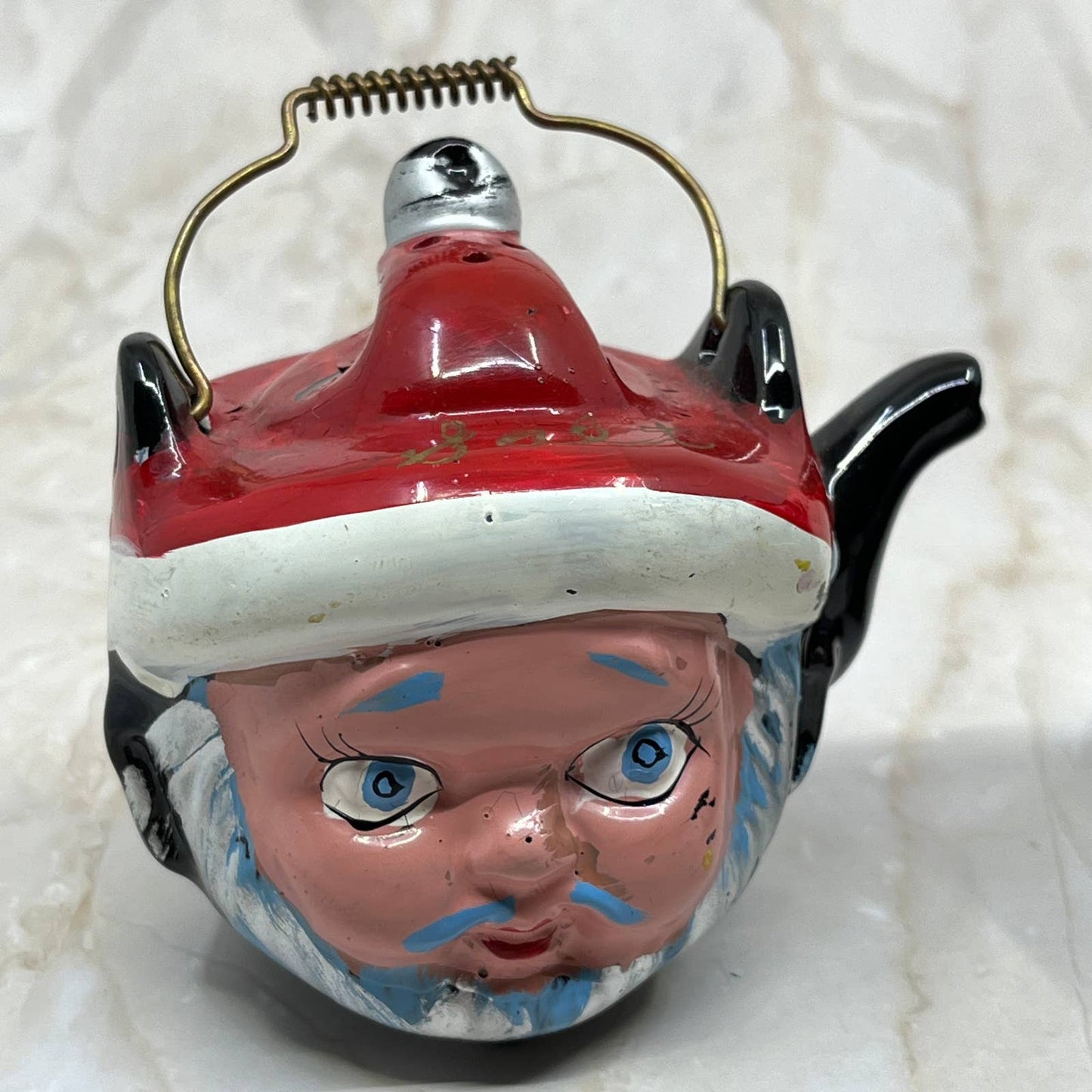 Vtg Thames Japan Santa Teapot Salt & Pepper Shakers Silver Redware TJ1