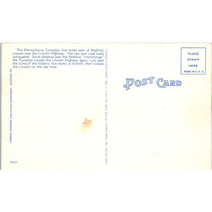 Vtg Postcard PA Turnpike & Lincoln Highway Via Narrows West of  Everett TI1-1