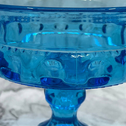 Vtg Indiana Glass King's Crown Imperial Blue Candy Dish Compote Thumbprint TA9