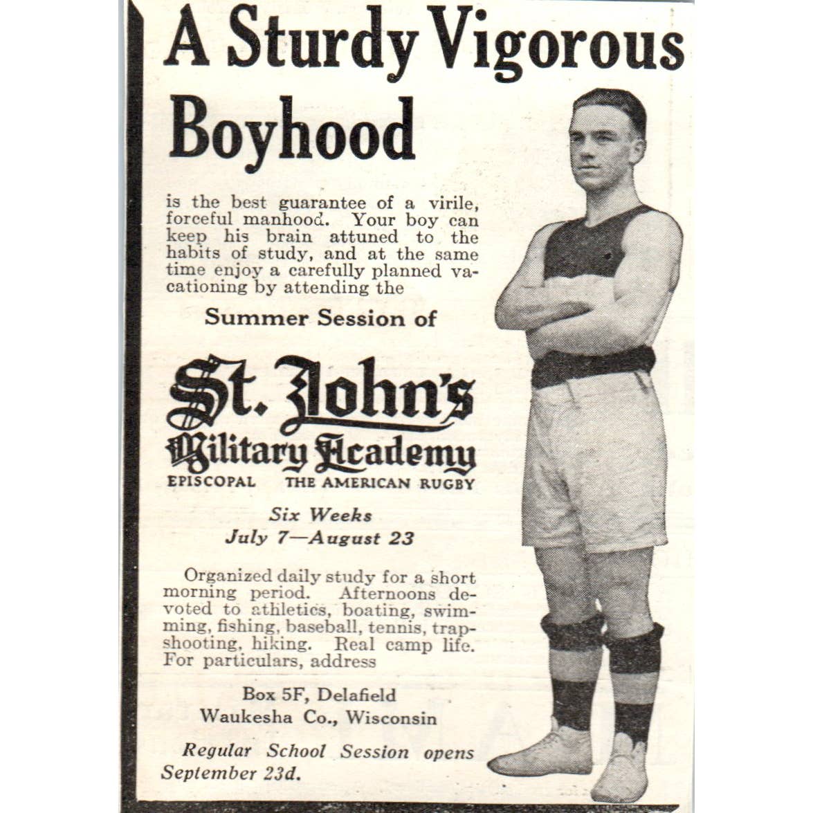 c1920 Harper's Magazine Ad - St. John's Military Academy Waukesha WI EA3