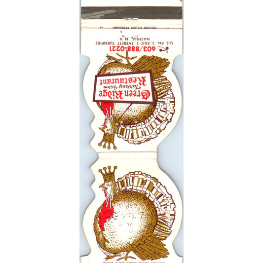Green Ridge Turkey Farm Restaurant Nashua NH Advertising Matchbook Cover SA6-M4