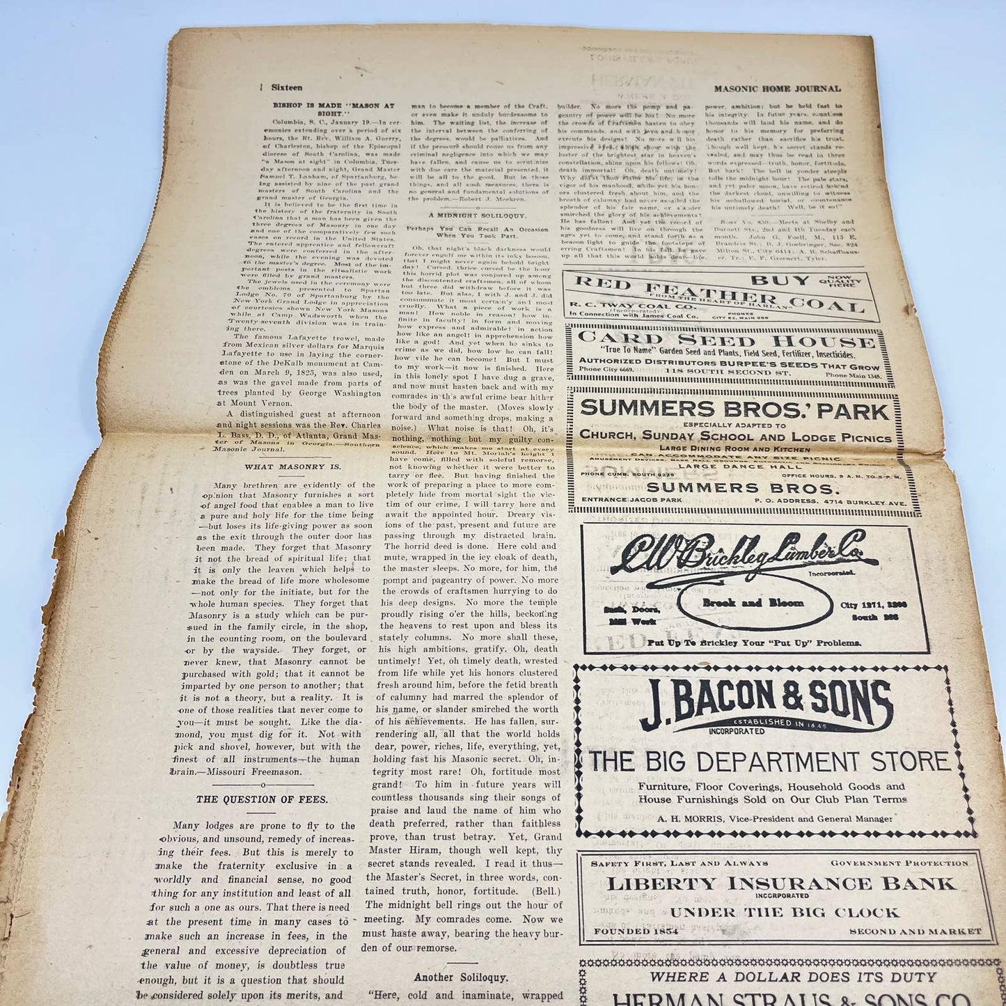 1921 Masonic Home Journal Louisville KY Newspaper Freemasons TE8