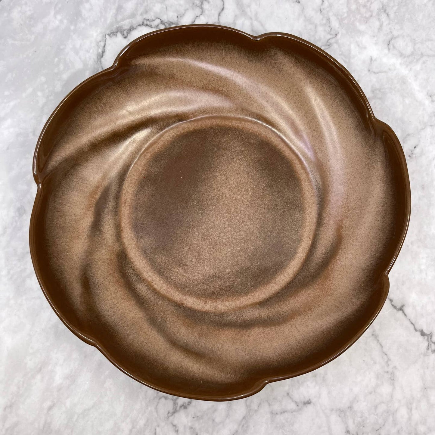 Vintage Frankcoma Pottery Hand Made 218 Large Brown Swirl Bowl 10.5” TE2