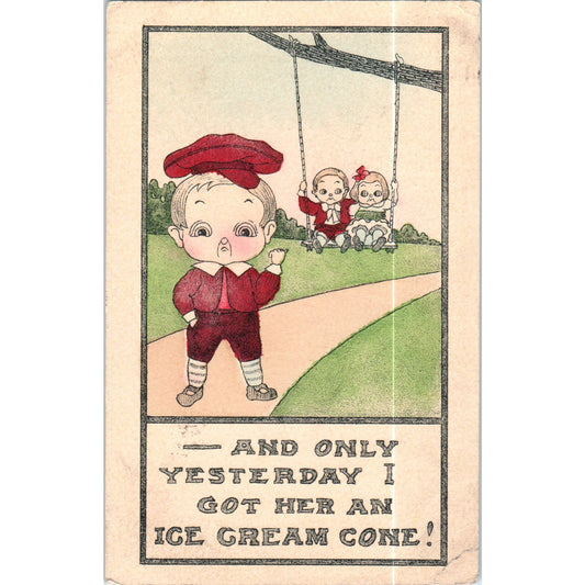 Dutch Children On Swing Illustration Columbus WI 1911 Original Postcard P2-8
