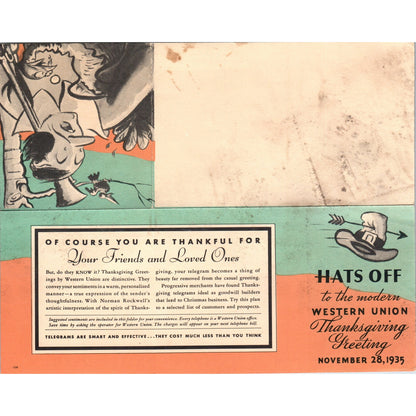 Thanksgiving Greeting Fold Out From Western Union 1935 Original P1-14