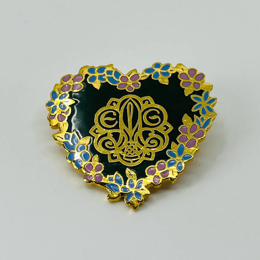 Vintage Ornate Enamel Heart Brooch Pin Gold Tone SA6
