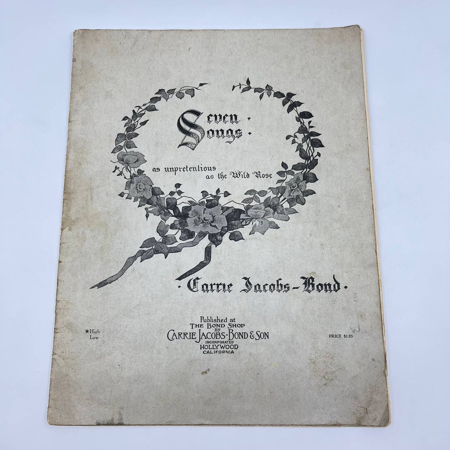 1901 Seven Songs As Unpretentious As The Wild Rose Jacobs-Bond Sheet Music TF9