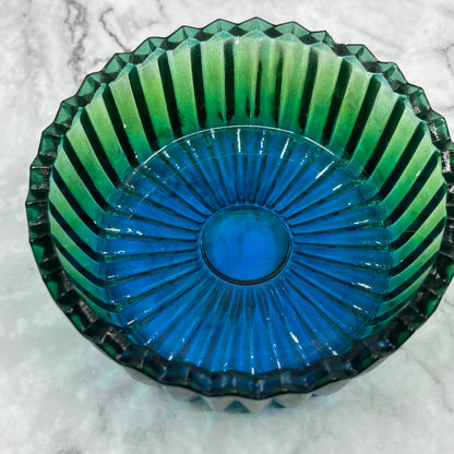 1950s Jeanette Blue Green Ombre Glass Swan Covered Powder Jar Dish TD6