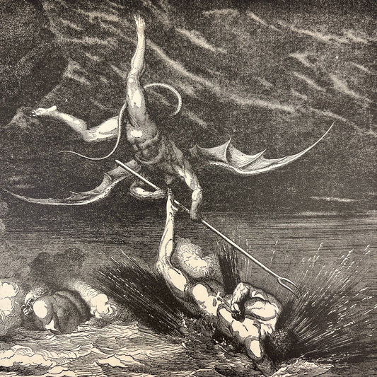 1880s Gustave Dore Engraving Divine Comedy A Flight and Pursuit in Hell FL4