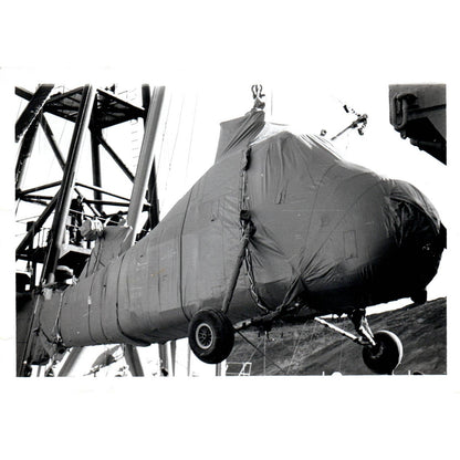 c1970 Original Photograph Lowering Wrapped Helicopter on Ship 5x7" AD6-1