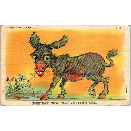Better Not Kick My A__ Humor Camp Van Dorn Cartoon 1944 Original Postcard P1-15
