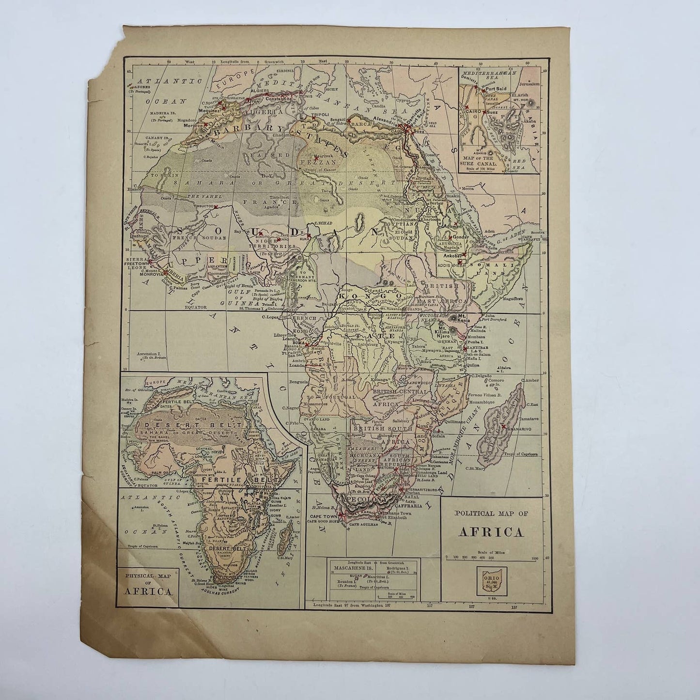 1896 Engraved Tinted Political Map of Africa 9x12" FL5