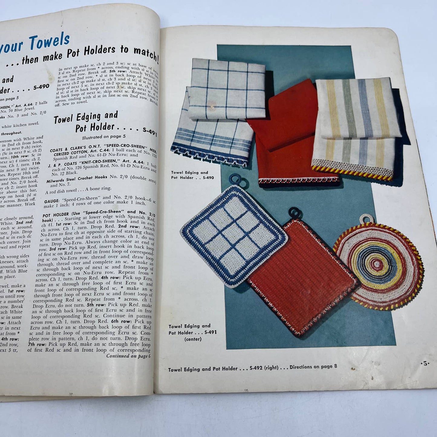 1954 Kitchen Crochet Patterns Coats & Clark 304 Place Mat Curtain Potholders TH7