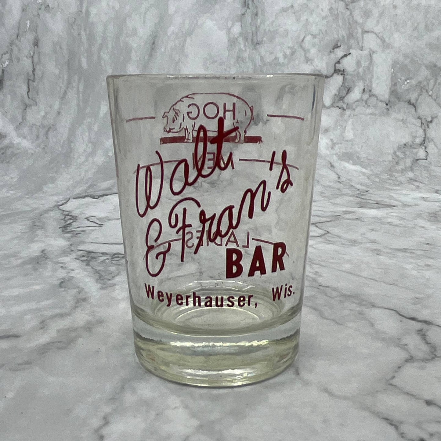 Vintage Large Shot Glass Walt & Frans Bar Weyerhauserh WI TI7