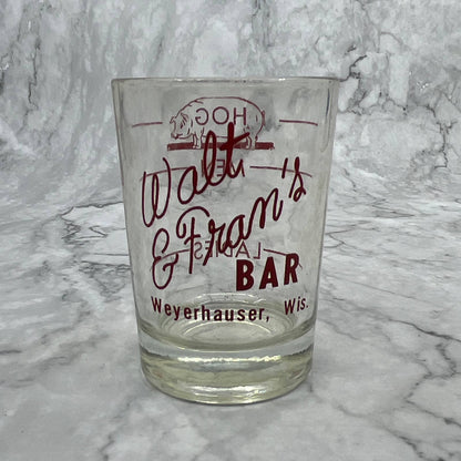 Vintage Large Shot Glass Walt & Frans Bar Weyerhauserh WI TI7