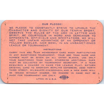 1948 American Bowling Congress Milwaukee Membership Card Eagles 800 SE5-12
