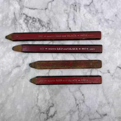 Vintage Lot of 4 Carpenter Pencils Dixon’s Red and Black 997 Hard & Soft TJ3