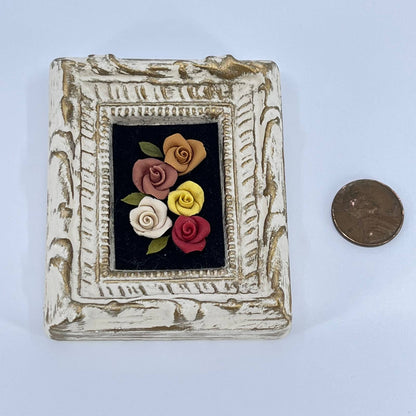 Vtg Mini Art Relief Roses Chalkware Ornate Frame SD1