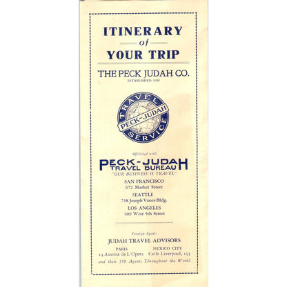 1947 Trip Itinerary The Peck Judah Co Travel Advisors LA to Cedar City AD7