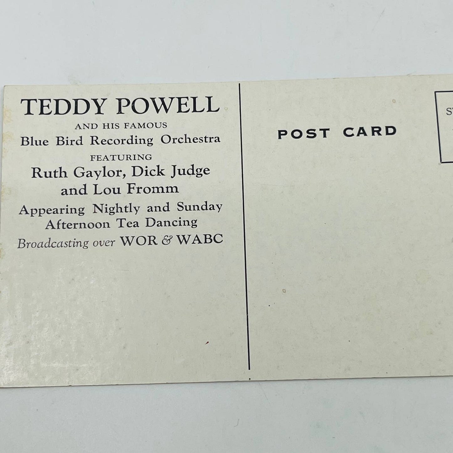 Teddy Powell Blue Bird Orchestra Rustic Cabin Lodge Englewood NJ Postcard PA2