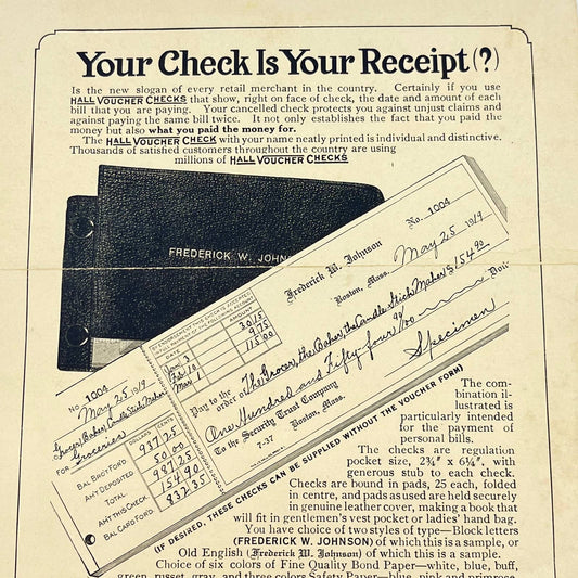 1918 The J.C. Hall Company Mail Order Ad Hall Voucher Checks Providence RI AA9